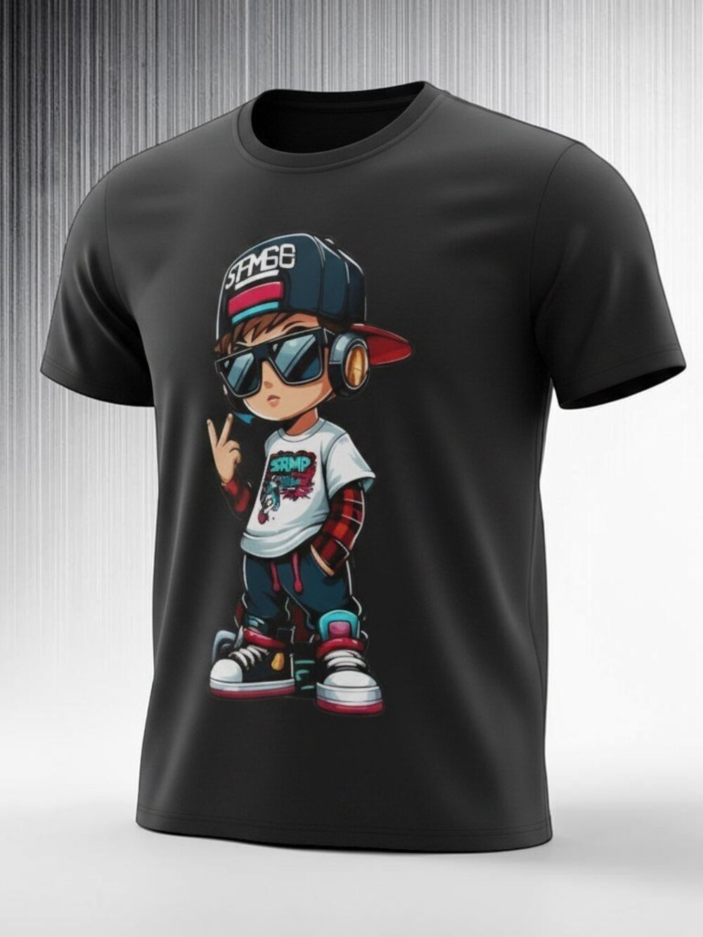 Men's Graphic Print T-shirt "Dude" - Black - Size L